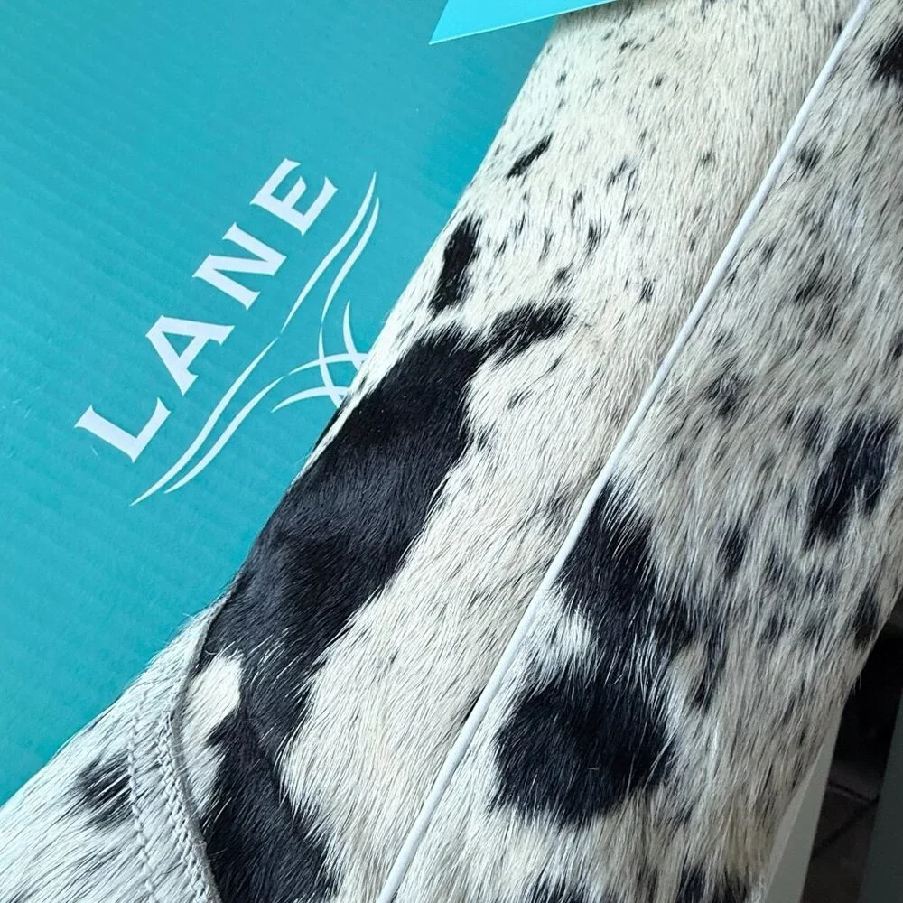 Lane Boots Womens Cowhide Cowboy Boots Tall Black Western Cow Skin Size 9.5 NEW - Picture 12 of 14